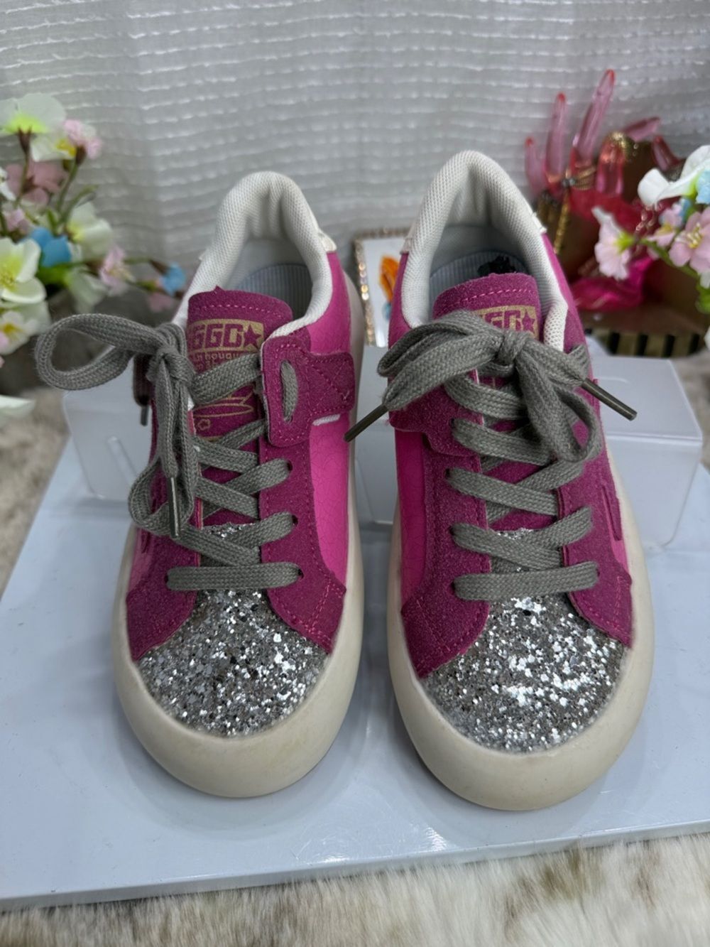 (T5) Glitter sneakers for girls, lightweight & non slip, 34EU/4US litle girls - Picture 8 of 14